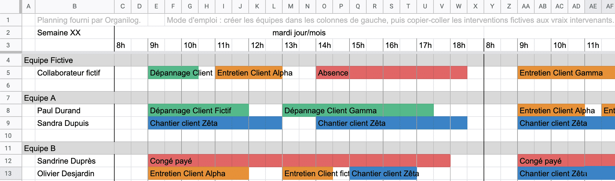 Planning Hebdomadaire d'Activités