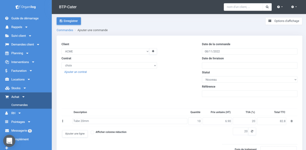 Gestion des commandes fournisseurs sur Organilog