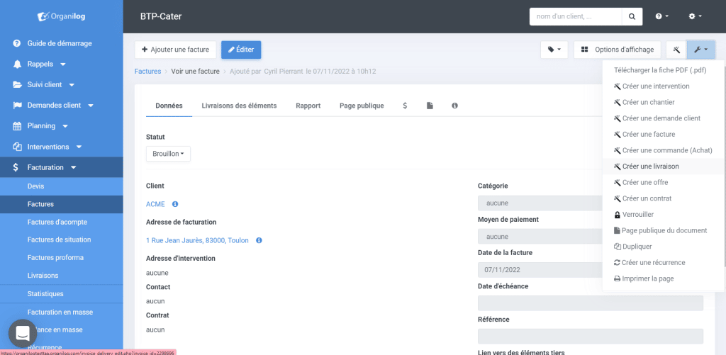 Gestion des livraisons clients sur Organilog