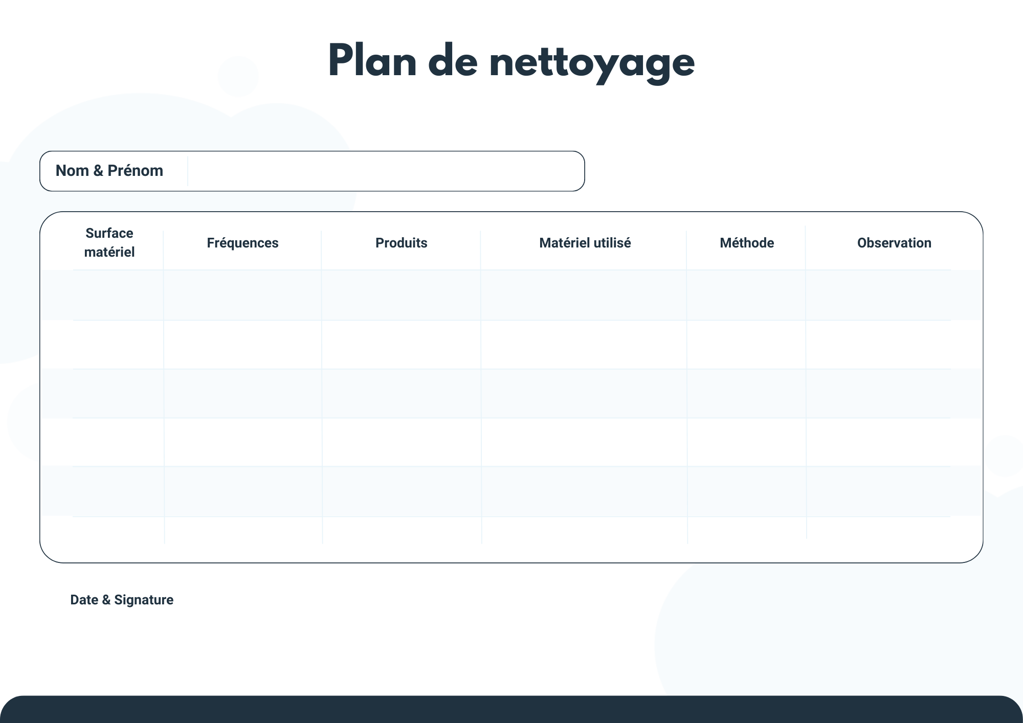 modèle de plan de nettoyage