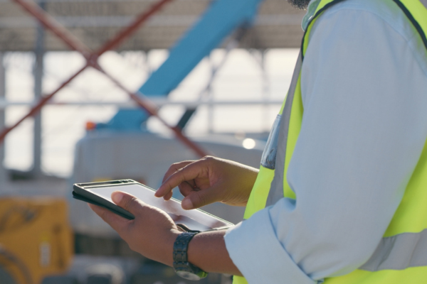 Professionnel du BTP utilisant une tablette