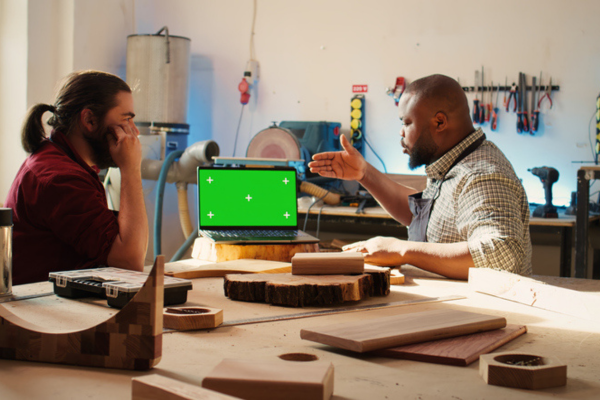 Menuisiers concevant des meubles 3D sur mesure sur ordinateur